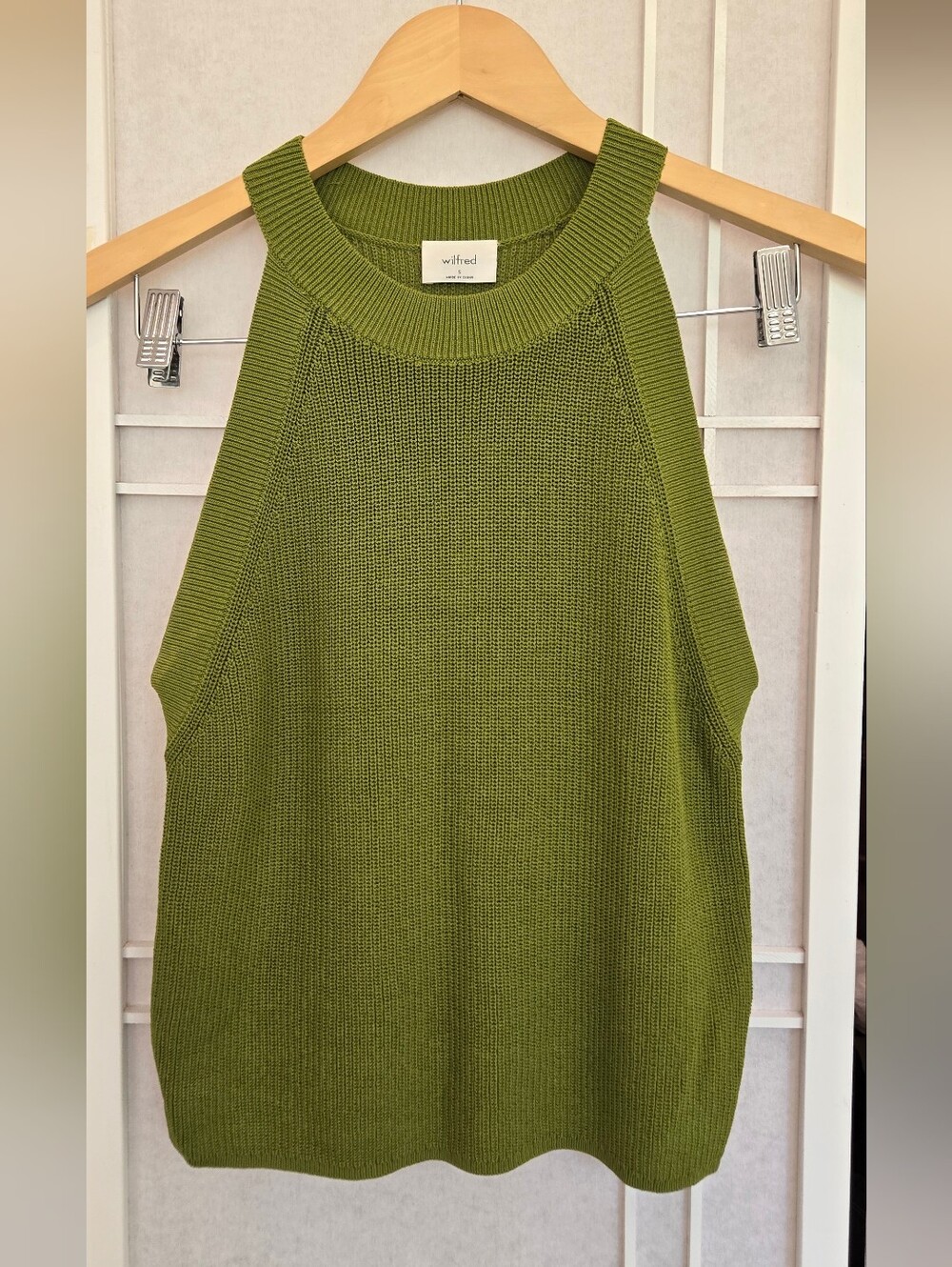 Wilfred Olive Green Ribbed Knit High-Neck Tank